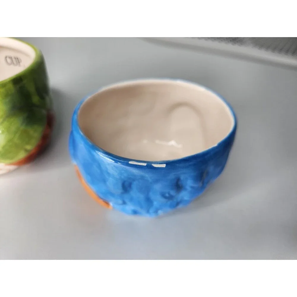 Set Of 3 Laurie Furnell Painted Ceramic Owl Bird Measuring Cups Nesting Colorful
